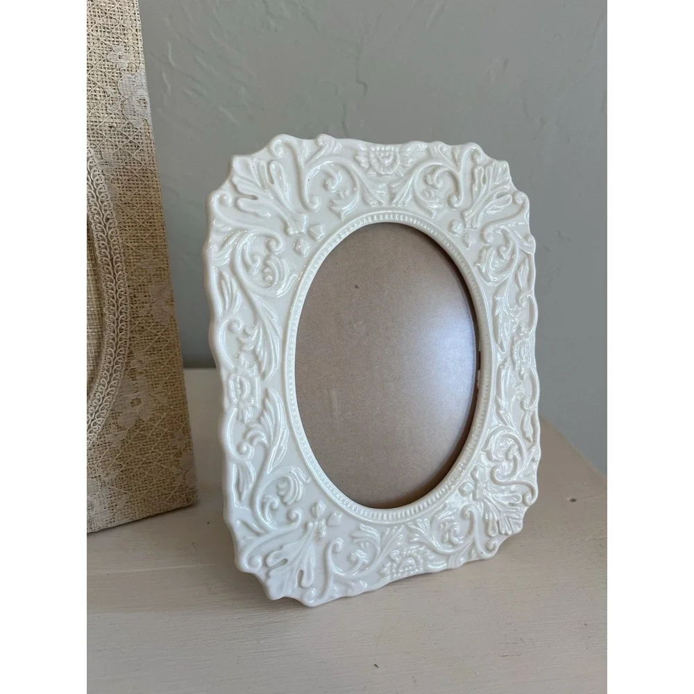Victorian Shabby Romantic Photo Picture Frame Set Burlap Lace Lenox Porcelain